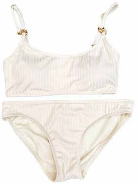 NWT Michael Michael Kors Ribbed Cream Bikini Set Gold Chain Detail Size Small